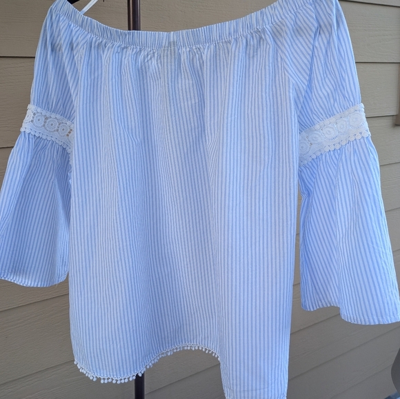 Joe's Jeans Women's Marlee Pleasant Blouse White And Blue Straiped Size M Cotton - Picture 5 of 10